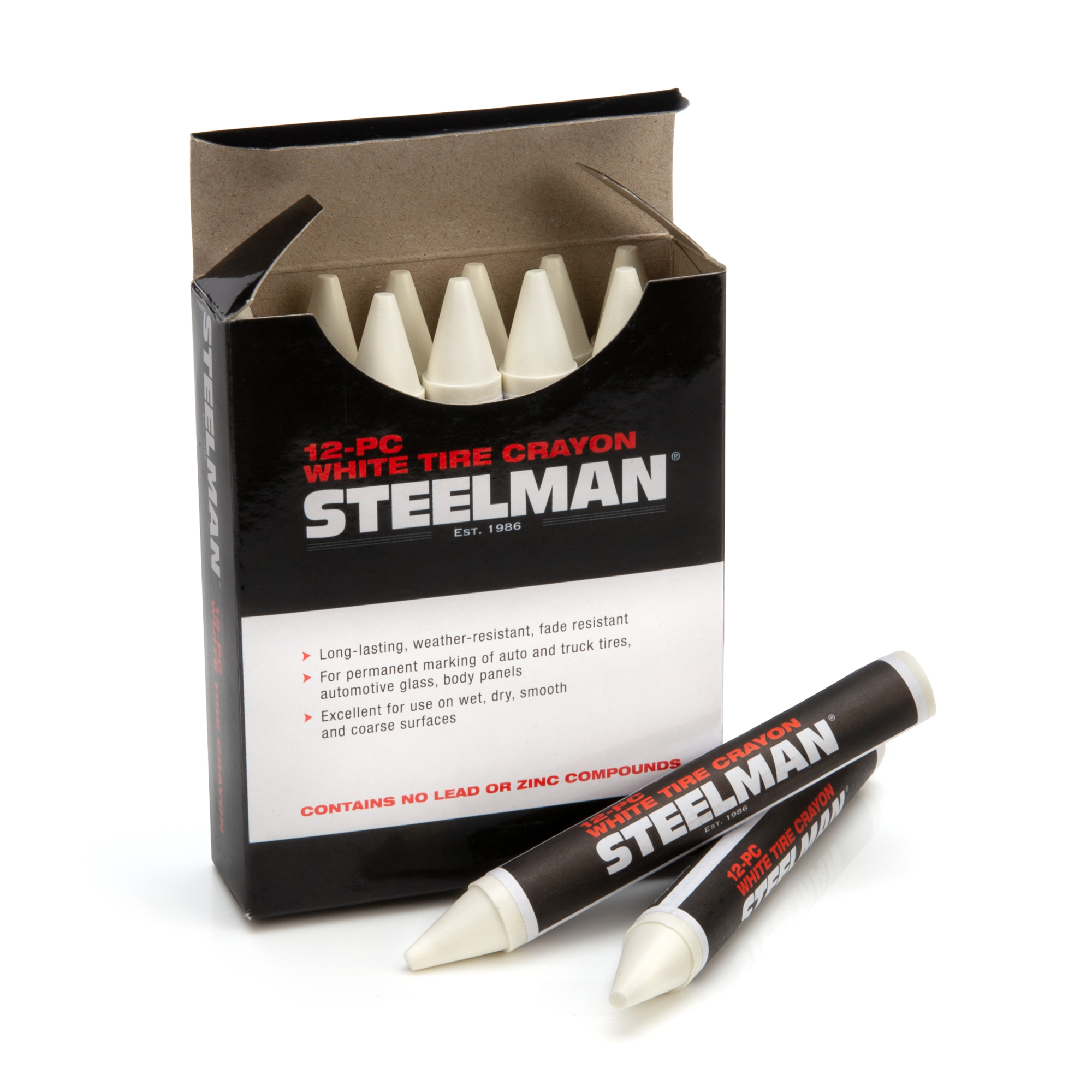 STEELMAN White Tire Marking Crayons, Box of 12, Model# 00063